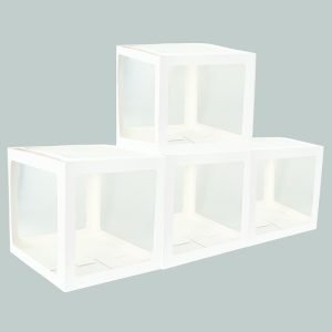 4 CUBES CARTON AV FILM PLASTIQUE RIGIDE BLANC 30X30X30CM